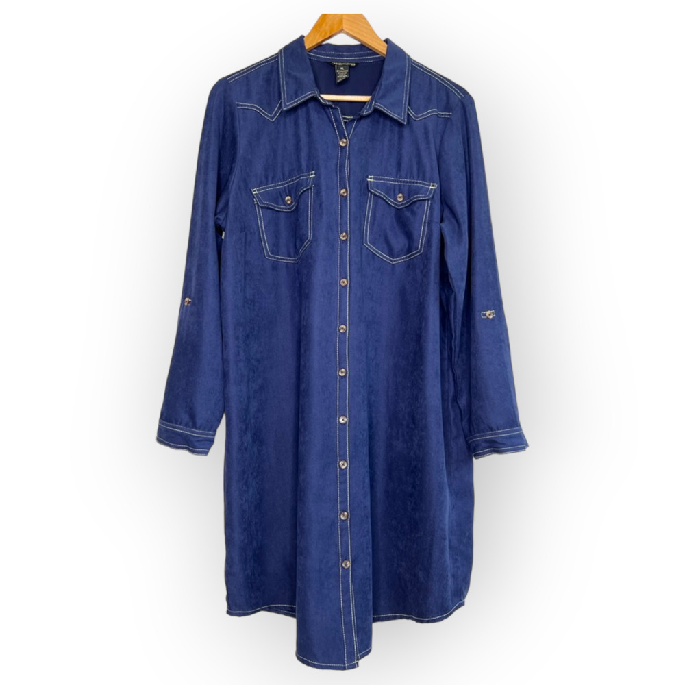 Vintage Y2K Utility Denim Chambray Collared Button Up Long Sleeve Dress Size XL